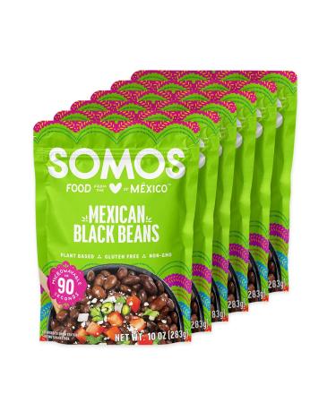SOMOS Mexican Black Beans Seasoned Black Beans Gluten Free Non-GMO Plant Based Vegan Microwavable Meals Ready to Eat 10oz Black Bean Bag (Pack of 6)