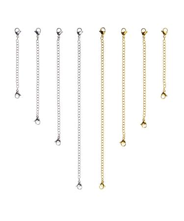 8pcs Necklace Extension, 4 Size Jewelry Extenders Necklace Chain Extender  Extension Chain for Jewelry Making Necklace Bracelet Anklet (4 Gold, 4