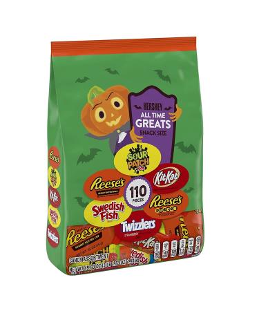 Hershey and Mondelez Assorted Chocolate, Peanut Butter, Fruit Flavored Snack Size Candy, Halloween, 49.83 oz Bulk Variety Bag (110 Pieces)