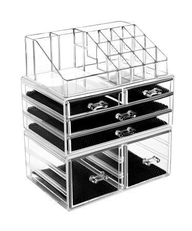 HBlife Clear Acrylic Makeup Brush Holders, 3-Compartment Vanity Organizer  Stand and Desk Storage for Lipstick
