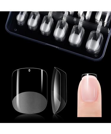 Gelike ec Short Square Nail Tips - XS Soft Gel Nail Tips Square Shaped Full Cover Gel X Nails Pre Etched for Extensions PMMA Resin Clear Strong False Press on Nails 120PCS 12 Sizes EXTRA SHORT SQUARE 120-XS-Square