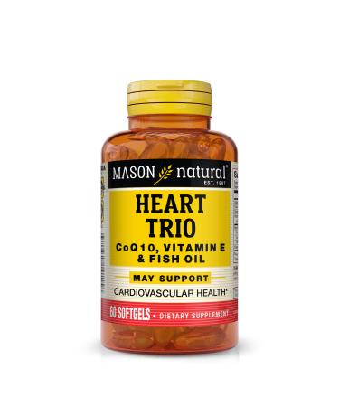 MASON NATURAL Heart Trio: Co Q10 Vitamin E & Fish Oil - Healthy Heart and Cellular Energy Production Supports Cardiovascular Health 60 Softgels 60.0