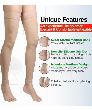  Extra Wide Compression Leggings For Women 20-30mmHg - Opaque  Footless Compression Tights For Varicose Veins Circulation