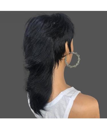 hot Women Mullet Wigs With Bangs Deep Curly Hair Glueless