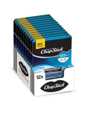 ChapStick Moisturizer Original Lip Balm Tubes SPF 15 and Skin Protectant - 0.15 Oz (Pack of 12)