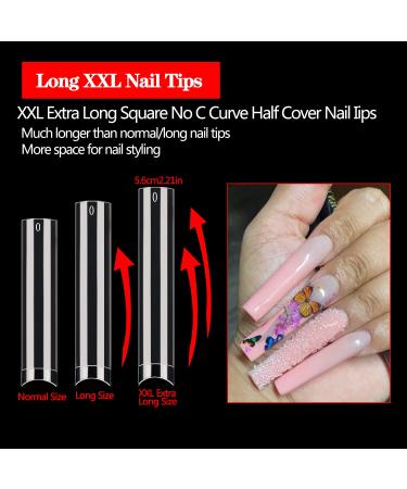 Amazon.com: 480PCS XL Long Clear Nail Tips, 240PCS Coffin Nails Tips with  240PCS NO C Curve Square Nail Tips for Acrylic Nails Professional, Half  Cover Straight Ballerina Nail Extension Tips for Nail