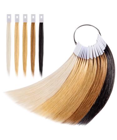 Noverlife 30PCS Pure Human Hair Color Swatches  Natural Hair Color Testing Swatch  Hair Strand Test Color Rings  Hair Dying Color Swatches Human Hair Color Ring Samples for Salon Hairdressing Practice Multiple Color