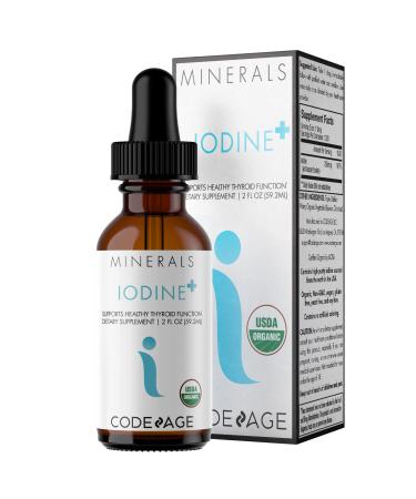 Codeage USDA Organic Iodine Drops  250 Mcg - 1+ Year Supply - Nascent Liquid Iodine Supplement  Iodine Drops Solution - Pure, Clear Iodine - Vegan Iodine Liquid Drop - 2 fl oz
