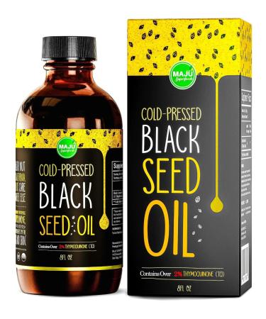 MAJU Black Seed Oil - 3 Times Thymoquinone, Cold-Pressed, 100% Turkish Black Cumin Seed Oil, Liquid Pure Blackseed Oil, Glass Bottle, 8 oz 8 Fl Oz (Pack of 1)