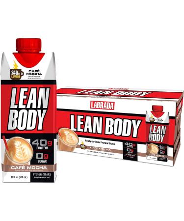 Lean Body Ready-to-Drink Café Mocha Protein Shake, 240mg Caffeine, 40g Protein, Whey Blend, 0 Sugar, Gluten Free, 22 Vitamins & Minerals, (Recyclable Carton & Lid - Pack of 12) LABRADA Café Mocha 17 Fl Oz (Pack of 12)