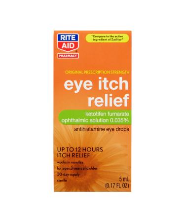 Rite Aid Eye Itch Relief Antihistamine Eye Drops, Original Prescription Strength, 0.17 fl oz. | Sterile Allergy Eye Drops for Itchy & Watery Eyes | 12 Hours of Itch Relief | Ages 3 Years and Older