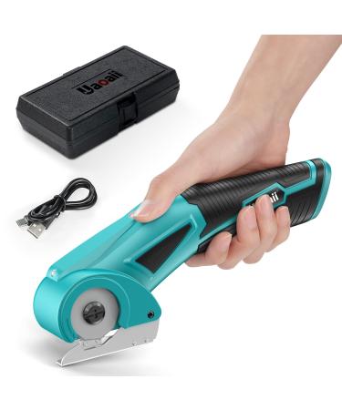 Cordless Electric Scissors Upgraded, Uaoaii 4V Electric Cardboard Box Cutter w/Safety Lock & LED Light, Rechargeable Fabric Cutter Power Rotary Cutters for Carpet Leather Felt, Effortless Blue