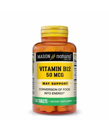 MASON NATURAL Vitamin B12 50 mcg with Calcium - Healthy Conversion of Food into Energy Supports Nerve Function and Health 100 Tablets Unflavored 100 Count (Pack of 1)