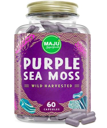 MAJU's Purple Sea Moss Capsules, Authentic Raw Chondrus Crispus, All Natural & Stronger Than Gel, Compare with Organic Irish Seamoss Capsule, Atlantic Ocean Wild Harvested Purple Powder Pills