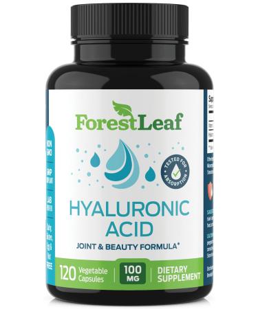 Forest Leaf - Hyaluronic Acid Supplements - 120 Vegetable Capsules - 100mg Dietary Hyaluronic Acid + 50mg Vitamin C Joint & Anti Aging Beauty Formula - Supports Skin Hydration, Joints, Bones & Hair