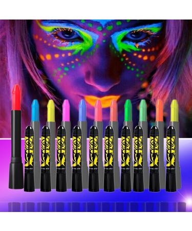 12 Colors Glow In The Dark Under Black Light Face & Body Paint, UV Black  Light Glow Body Paint Makeup Fluorescent Neon Face Painting Crayons Kit for  Halloween Costume Holiday Birthday Masquerades