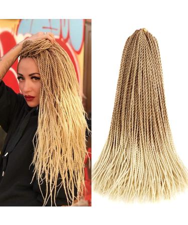 24 Inch Long Ombre Blonde 613 Senegalese Twists Crochet Hair for Black Women Pre Looped 3 Packs Bohemian Hairstyle Low Temperature Fiber Synthetic Hair Extensions (3 Packs/Lot,T27/613) 3pcs/Lot T27/613