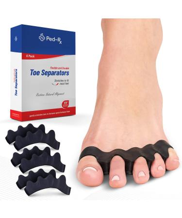 3 pairs Ped-Rx Toe Separators - Toe Stretchers - to Straighten Overlapping Toes, Crooked Toes, Hammer Toe, Correct Bunions, Restore Natural Alignment - Universal Size - 6 Pieces (Black)