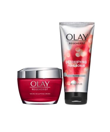 Olay Regenerist Advanced Anti-Aging Pore Scrub Cleanser (5.0 Oz) and Micro-Sculpting Face Moisturizer Cream (1.7 Oz) Skin Care Duo Pack- 6.7 Onces