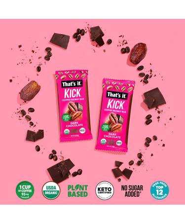 Thats it. Kick Coffee Energy Bar, 24 Mini Bars, Plant-Based, Vegan, USDA  Organic, Natural Caffeine from Fair Trade Coffee (95mg), Energy on the Go,  Keto Friendly Keto Bars (24 Pack Dark Chocolate)