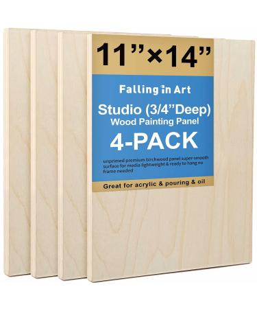 Unfinished Birch Wood Canvas Panels Kit Falling in Art 4 Pack of 11x14'' Studio 3/4'' Deep Cradle Boards for Pouring Art Crafts Painting and More 11'' x 14'' Studio