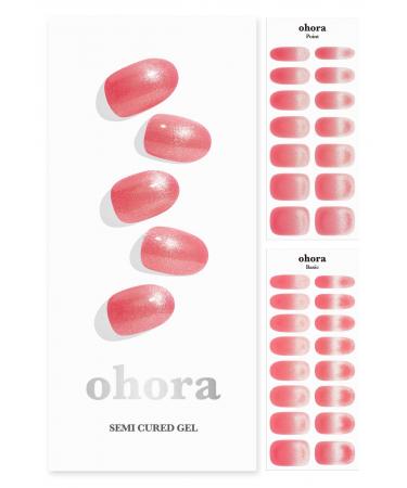 ohora Semi Cured Gel Nail Strips (N Vivid Rosy) - Works with Any Nail Lamps Salon-Quality Long Lasting Easy to Apply & Remove - Includes 2 Prep Pads Nail File & Wooden Stick
