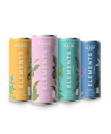 Variety Functional Wellness Adaptogen Drinks by Elements of Balance | Naturally-Flavored | 3 Each of Calm, Sleep, Focus & Energy | 0 Sugar, Low Calorie, Vegan, Gluten-Free | 11.5 Fl Oz (12 Pack)