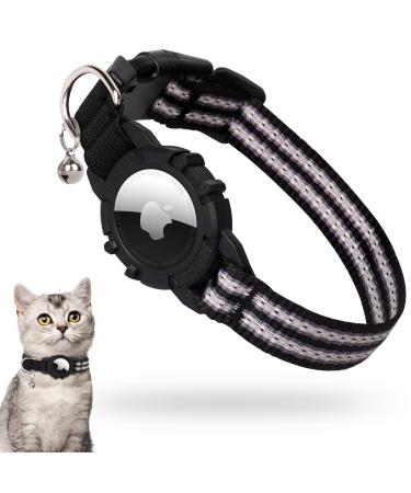 AirTag Cat Collar, FEEYAR Integrated Apple Air Tag Cat Collar, Reflective GPS Cat Collar with AirTag Holder and Bell Black, Lightweight Tracker Cat Collars for Girl Boy Cats, Kittens and Puppies Black 9-13 Inch