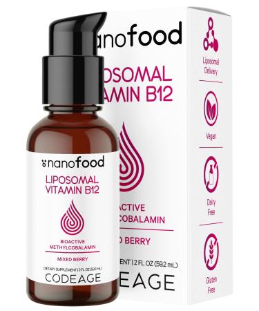 Codeage Liquid Vitamin B12 Methylcobalamin Supplement 2-Month Supply Bioavailable Methyl B12 Vegan Non-GMO 2 fl oz