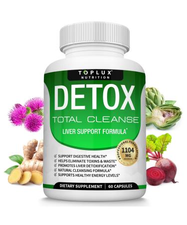 Detox Cleanse Liver Colon Cleanser Body Detoxifier - Natural 5 Day Detox, Support Digestion System, Flush Toxins & Urinary Tract, Milk Thistle Extract, for Men Women, 60 Capsules, Toplux Nutrition One