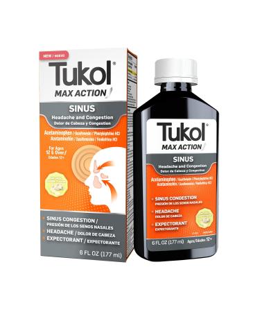 TUKOL Max Action Sinus Congestion & Headache Relief Expectorant Non-Drowsy Natural Ginger Flavor 6 Fluid Ounces