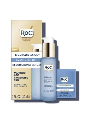 RoC Multi Correxion Even Tone + Lift Resurfacing Serum with Mandelic Acid for Brightening  Even Tone & Post Acne Marks + Hyaluronic Acid for Dry Skin  Non-Comedogenic & Fragrance Free  1 fl oz
