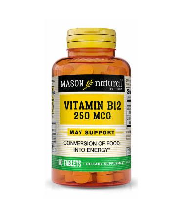MASON NATURAL Vitamin B12 250 mcg with Calcium - Healthy Conversion of Food into Energy Supports Nerve Function and Health 100 Tablets