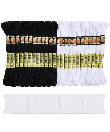 Pllieay 24 Skeins Friendship Bracelets Floss  Black and White Embroidery Cross Stitch Threads Cotton  Embroidery Floss with 12 Pieces Floss Bobbins for Halloween Knitting  Cross Stitch Project