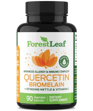 Forest Leaf - Quercetin 500mg - Quercetin with Bromelain, Vitamin C & Sting Nettle 90 Veggie Capsules - Advanced Natural Allergy Health Anti Histamine - Immune, Cardiovascular & Respiratory Support 90 Count (Pack of 1)