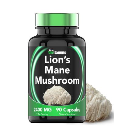 tnvitamins Lion's Mane Mushroom Supplement (2400 MG - 90 Capsules) | Nootropic Brain Support Supplement & Booster | Lion's Mane Mushroom Powder Extract | Focus  Memory  Energy  & Immunity