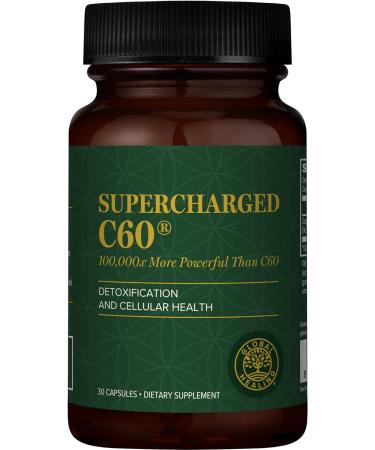 Global Healing Center Supercharged C60 - Micro-Activated Carbon Fullerene w/Organic MCT Powder, 10 Times More Powerful Than Regular C60 Supplements - Helps Detoxification, Aging (30 Capsules)