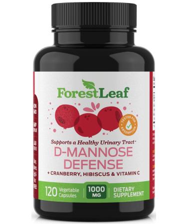 ForestLeaf D-Mannose Defense 1000mg - D Mannose with Cranberry, Hibiscus and Vitamin C - for Urinary Tract Health and Cleanse, Urinary Pain & Bladder Control - 120 Veggie Capsules 120 Count (Pack of 1)