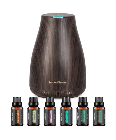  InnoGear Aromatherapy Diffuser & 10 Essential Oils Set, 400ml  Diffuser Ultrasonic Diffuser Cool Mist Humidifier with 4 Timers 7 Colors  Light Waterless Auto Off for Large Room Office, Yellow Wood Grain 