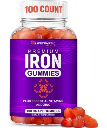 Iron Gummies for Adults and Kids | Biotin Zinc Vitamin B Folic Acid Vitamin Gummies | Vegan Gluten Free Blood Builder Anemia Supplements | Tasty Energy Boosting Iron Supplement for Women and Men