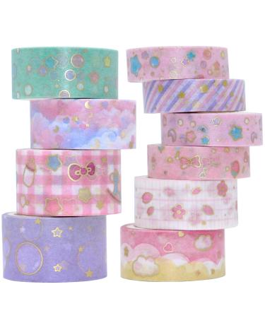 VEYLIN 10Rolls Gold Foil Washi Tape, Pastel Decorative Masking Tape for Gift Wrappings Pink Gold