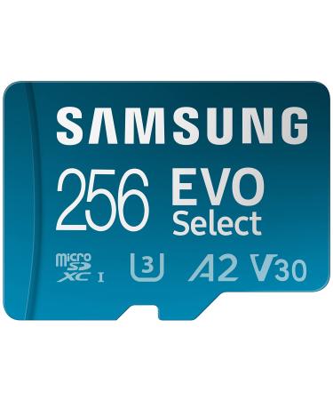 SAMSUNG EVO Select Micro SD-Memory-Card + Adapter, 256GB microSDXC 130MB/s Full HD & 4K UHD, UHS-I, U3, A2, V30, Expanded Storage for Android Smartphones, Tablets, Nintendo-Switch (MB-ME256KA/AM)