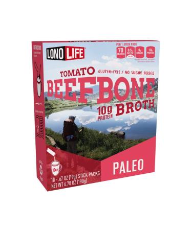 LonoLife Grass-Fed Tomato Beef Bone Broth Powder with 10g Protein, Paleo and Keto Friendly, Gluten-Free, Portable Individual Packs, 10 Servings (Equal to 80 ounces of broth) 10 Count