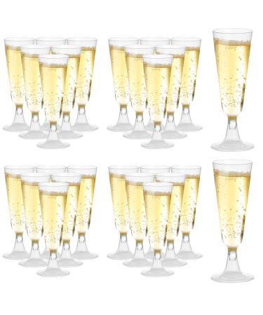 mwellewm 100 Pcs Plastic Champagne Flutes, Disposable Clear Champagne Glasses, 5oz Plastic Wine Glasses, Assemble Plastic Champagne Cups for Party Wedding Cocktail Cups