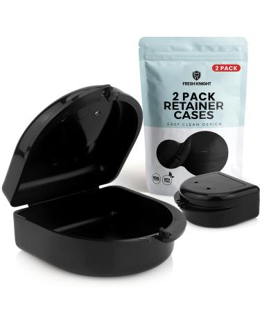 Retainer Case (2 Pack). Retainer Case with Vent Holes. Perfect Denture case, Mouth Guard Case, Aligner Case, Mouth Guard Case, Retainer Cases (Black)