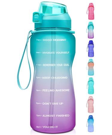 Large Half Gallon 64 OZ Motivational Water Bottle with Straw Time Marker  BPA Free for Sport and Fitness Blue Purple