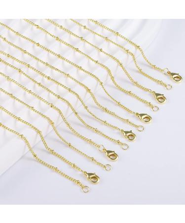 Wholesale 12PCS Gold Plated Solid Brass Satellite Beaded Ball Curb Thin  Chain Necklace Bulk for Jewelry Making (16 Inch(1.5mm)) Gold 16 inch-1.5mm