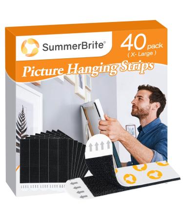 SummerBrite Picture Hanging Strips,Heavy Duty Picture Hanger Kit, Removable Damage Free,Picture Hanging Hooks,Black X Large (40Pack)