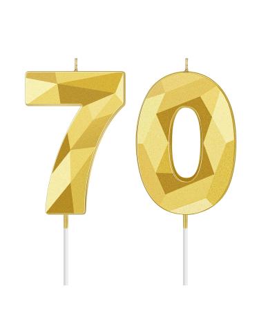 70th Birthday Candles, 3D Diamond Shape Number 70 Candles Happy Birthday Cake Topper Numeral Candles for Birthday Wedding Decoration Reunions Theme Party (Gold)