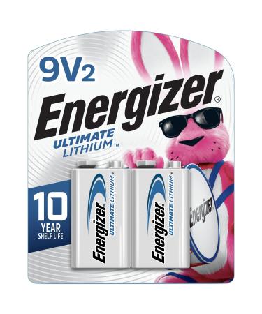 Energizer 9V Batteries, Ultimate Lithium 9 Volt Battery, 2 Count 2 Count (Pack of 1)